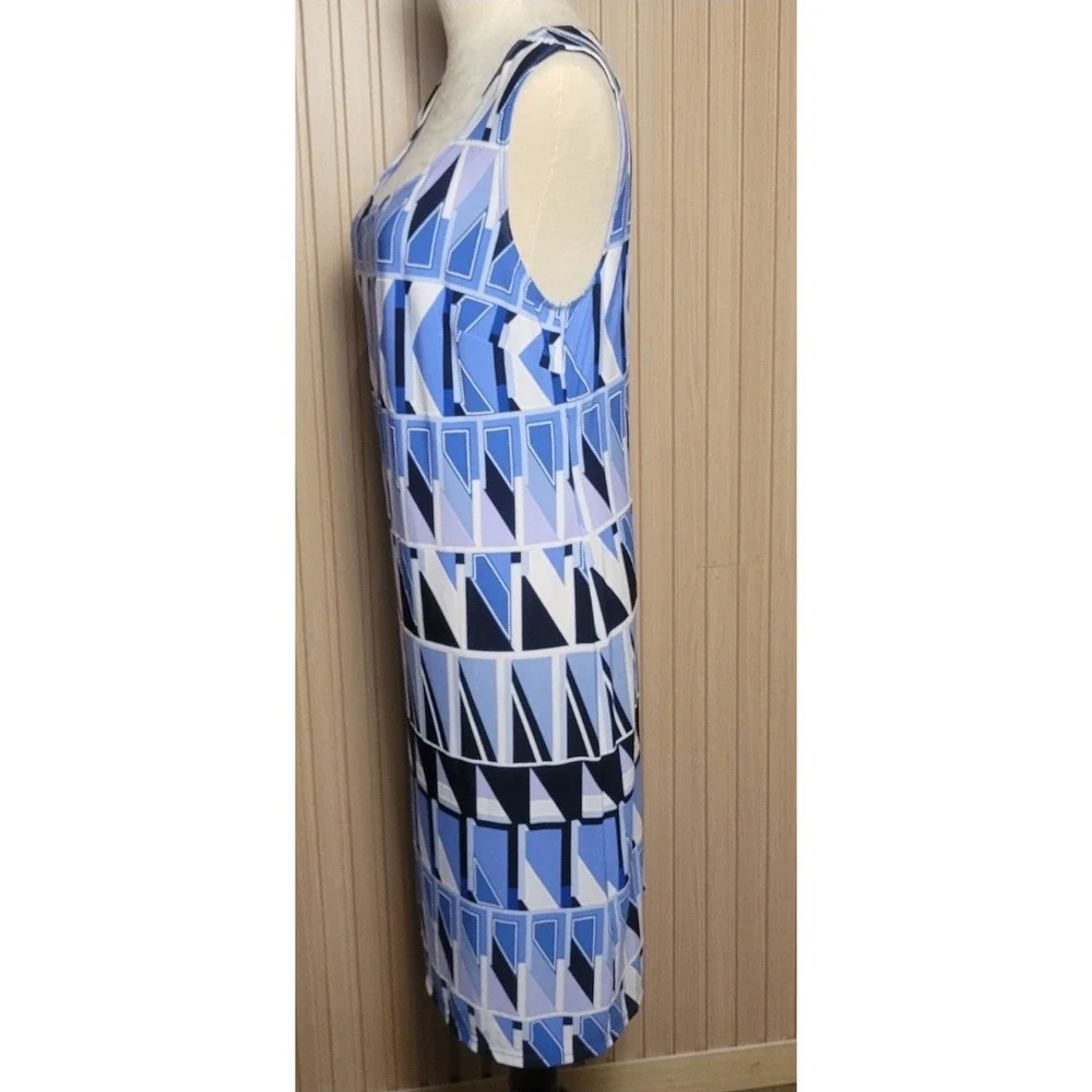 R&M Richards Womens Blue Geometric Print Sheath Dress and Duster Set Size 12